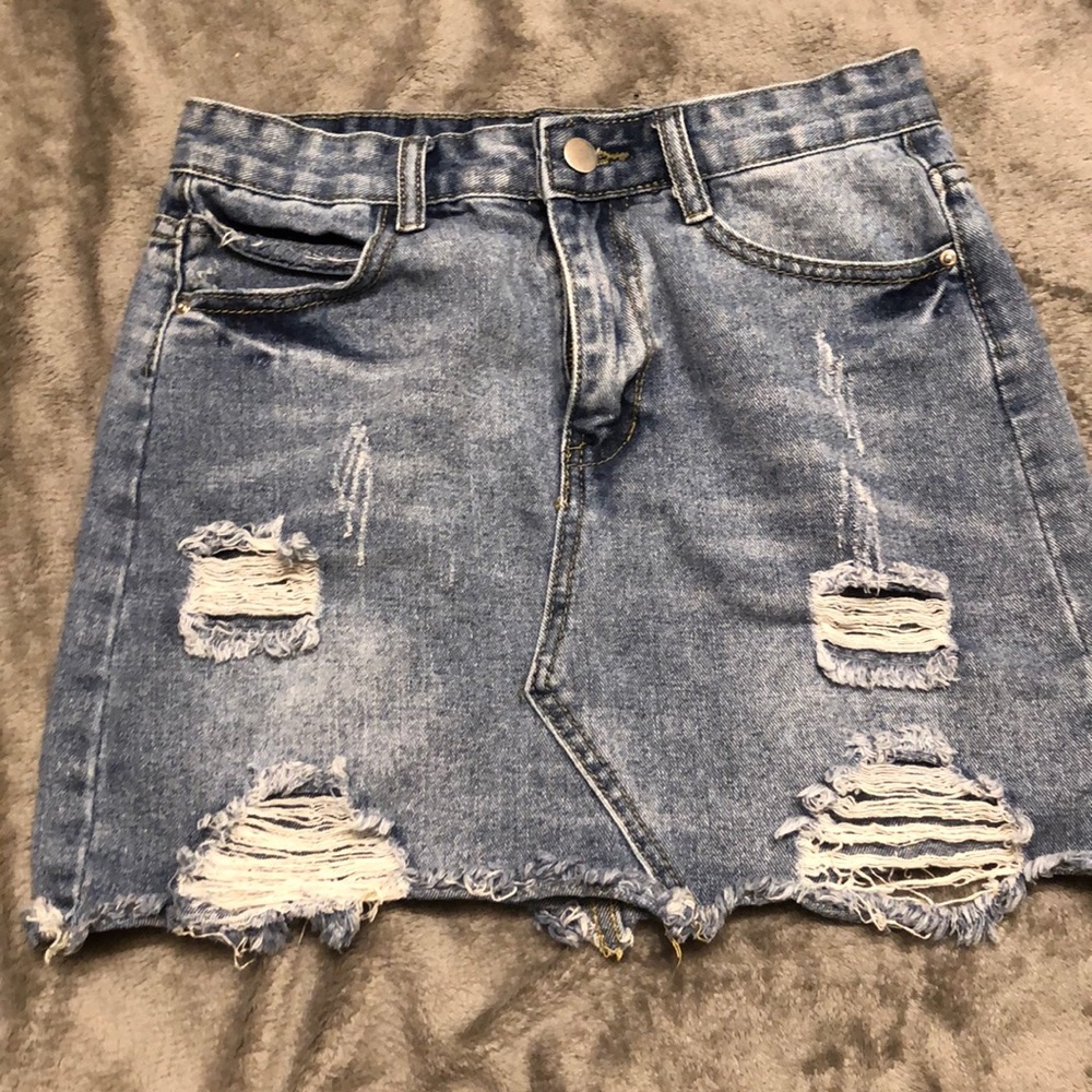 Light Blue Distressed Jean Skirt